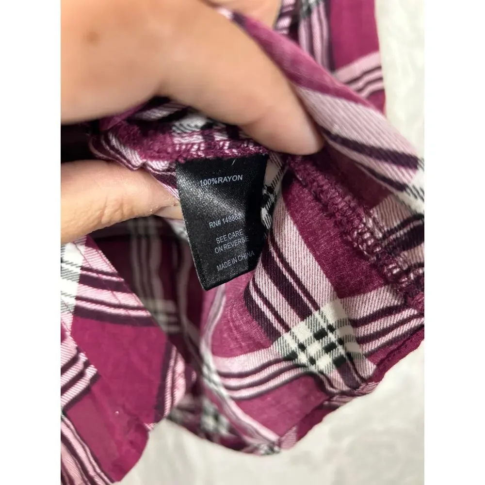 Torrid Button Up 1 1X Burgundy Plaid Lightweight - Picture 6 of 10